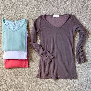Taupe Button Cuffed Long Sleeve Top | Size M